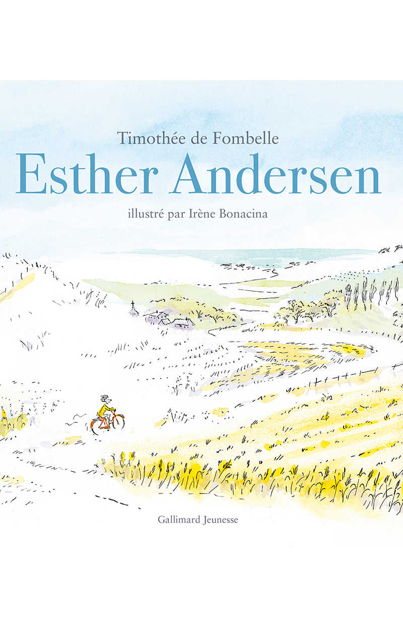 Couverture du livre jeunesse Esther Andersen - aquarelle d'un petit garçon allant voir la mer à vélo